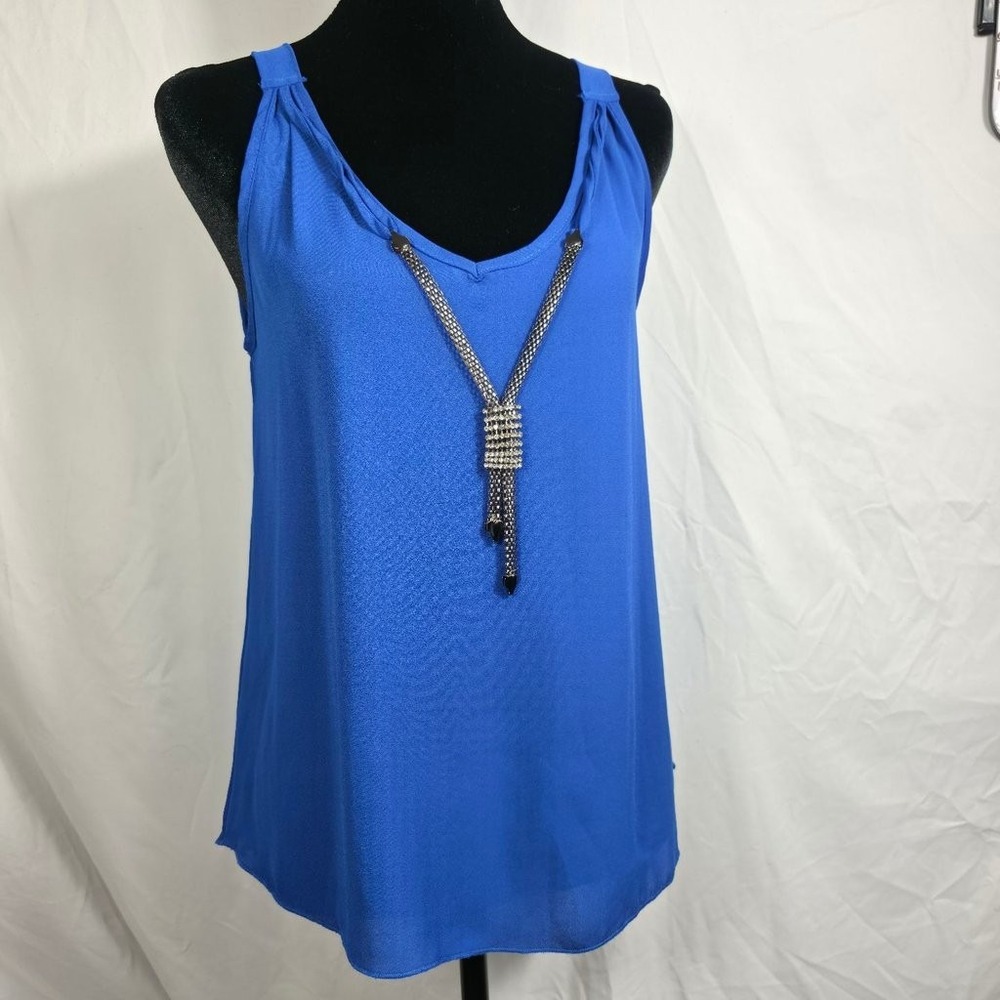 Love J Tank Top Womens Small Blue Excellent Rhinestone Chain V-Neck Blouse WT882